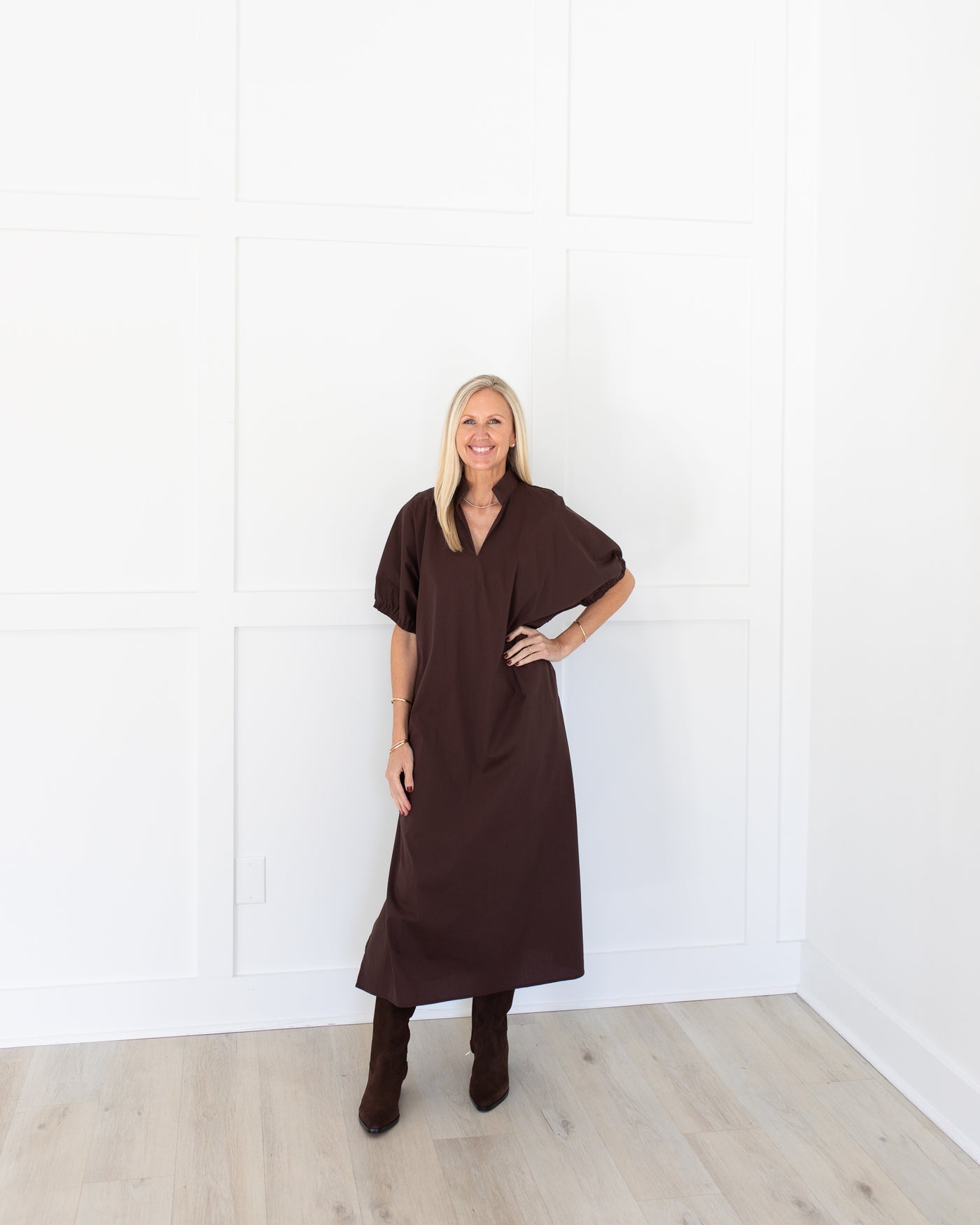 Chocolate Brown Short Sleeve Midi Dress