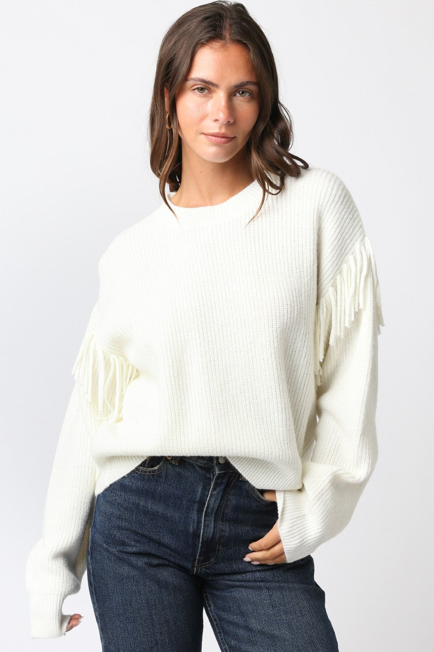 Cream Sweater with Fringe