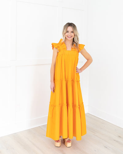 Tangerine Wide Ruffle Dress