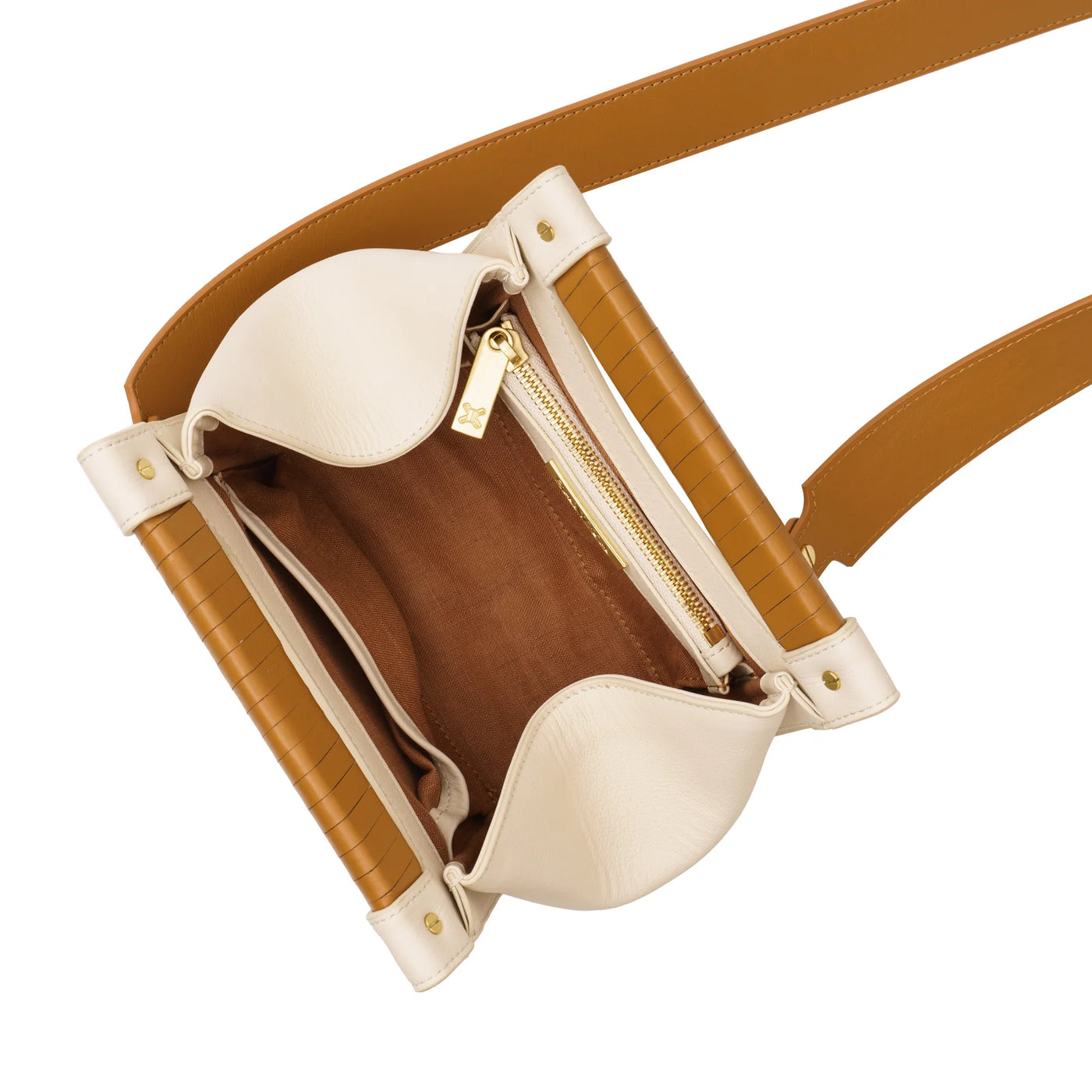 Ecru and Tan Mini Leather Handbag