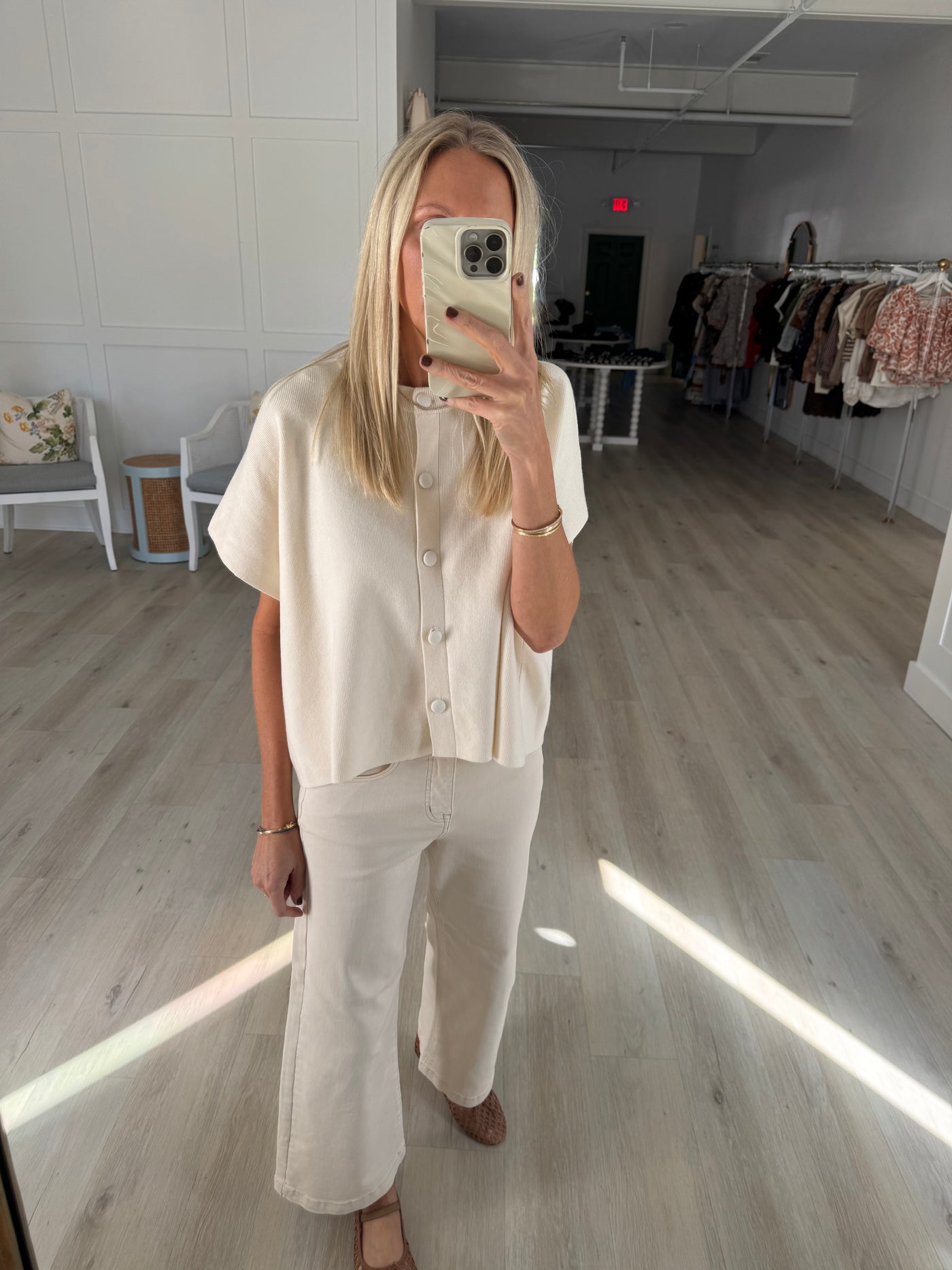 Ivory High Rise Crop Wide Adjustable Waist Denim