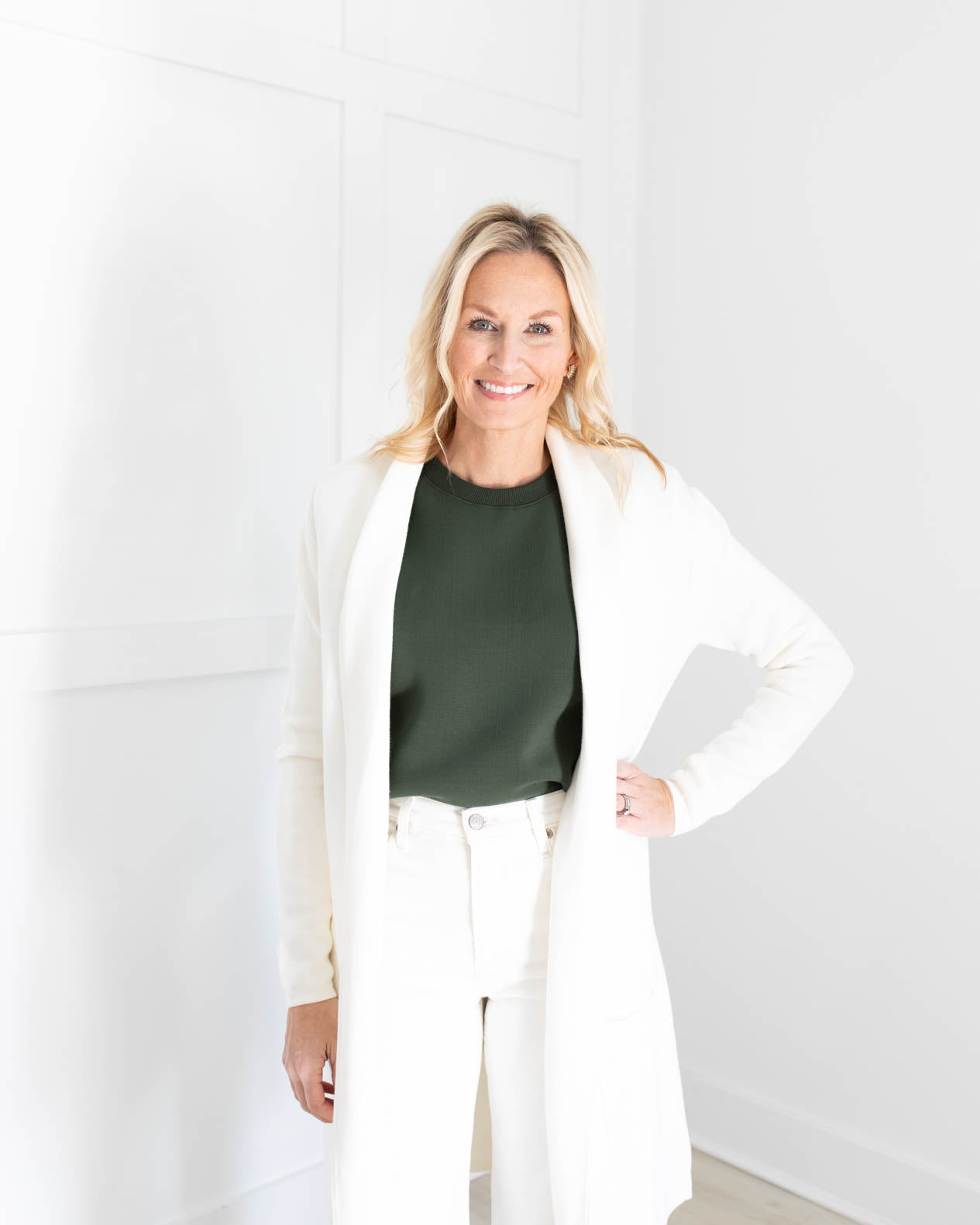 Ivory Tailored Cardigan with Pockets