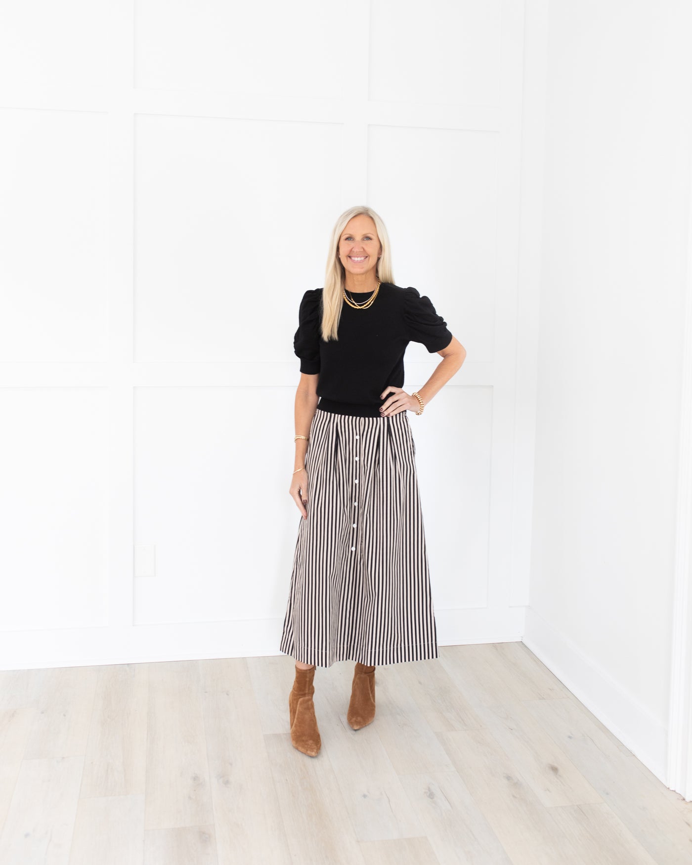 Scout Skirt in Ganache Pinstripe