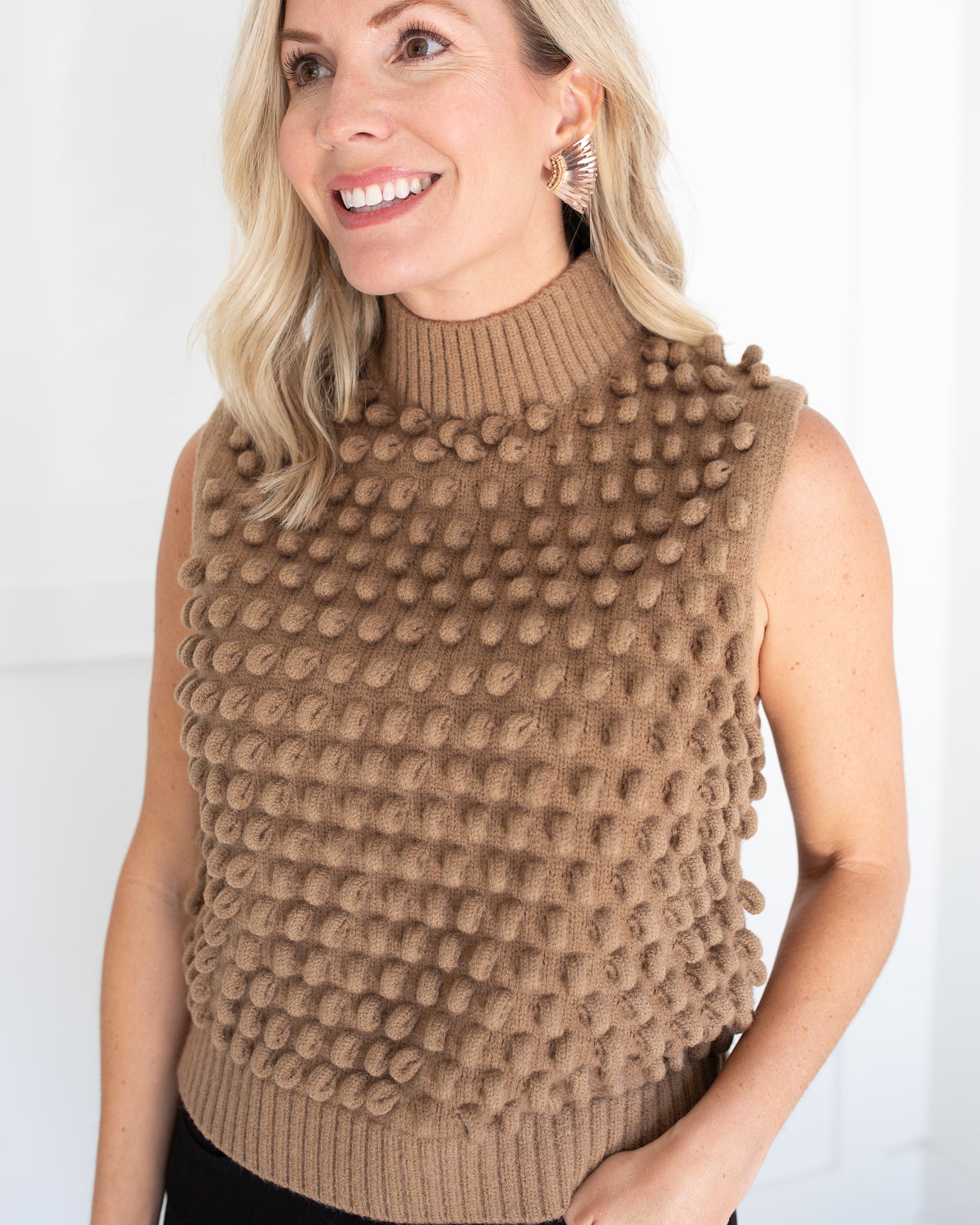 Brown Loop Turtleneck Sweater Vest