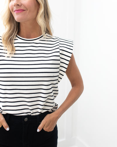 White/Black Stripe Sleeveless T-Shirt