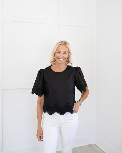 Black Blouse with Woven Wave Detail Trim