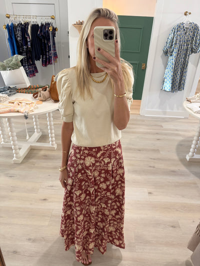 Brick & Ivory Floral Print Pleated Skirt
