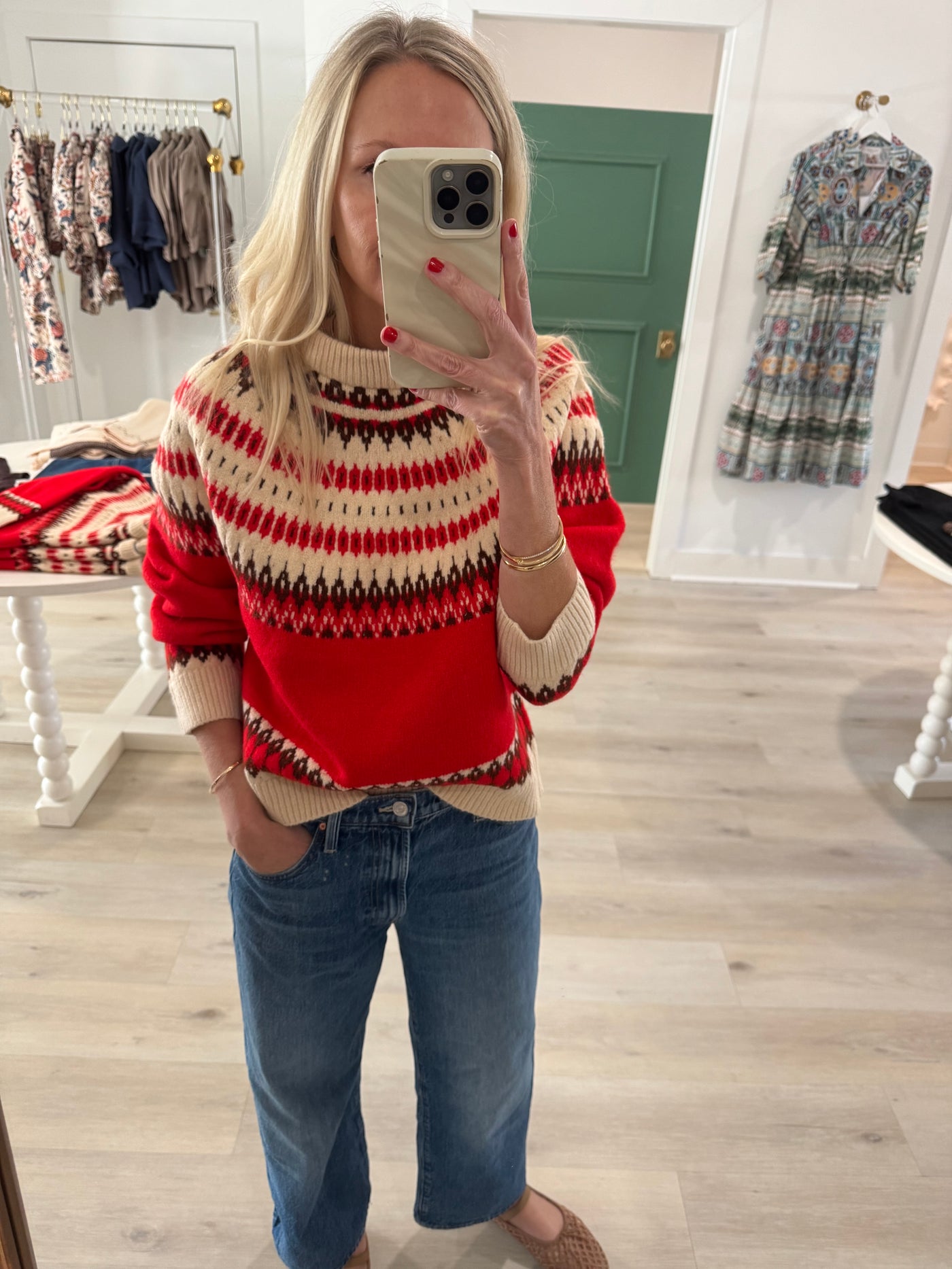 Cream and Red Crewneck Sweater