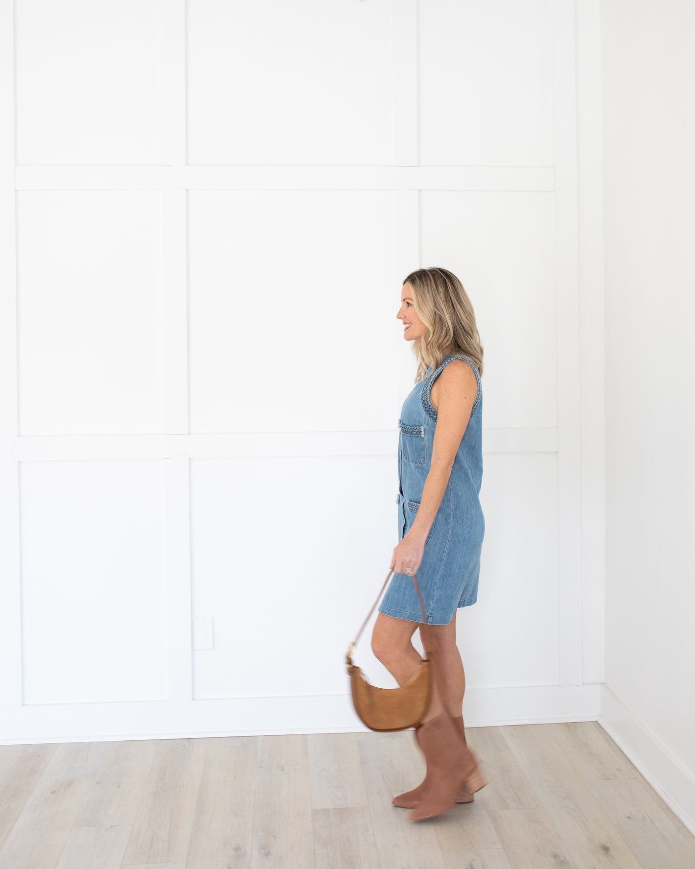 Denim Sleeveless Mini Dress with Braided Detail