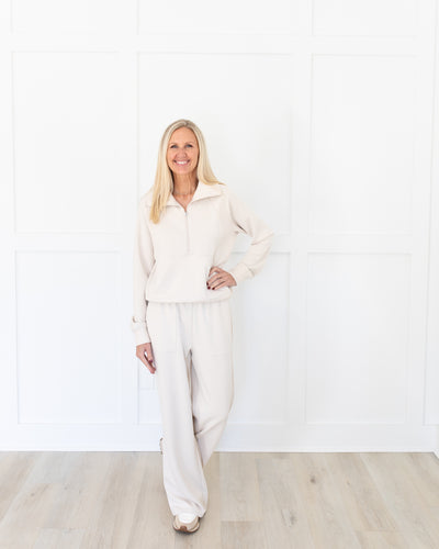 Stone Lux Pullover Lounge Set with Wide Leg Pant