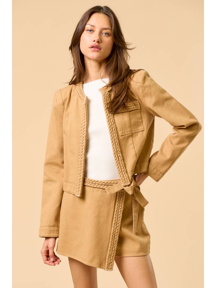 Camel Jacket with Knot Detail Trim
