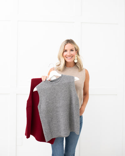 Sleeveless Ribbed Sweater in Burgundy