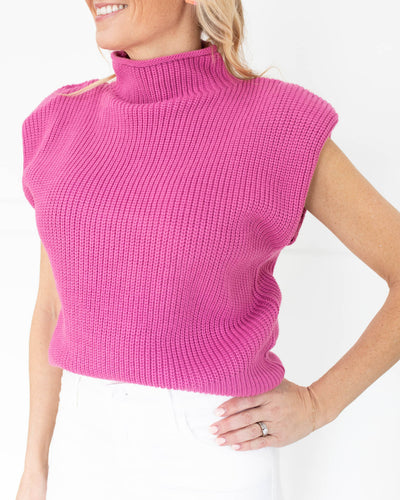 Pink Sleeveless Sweater Vest with Shoulder Pads