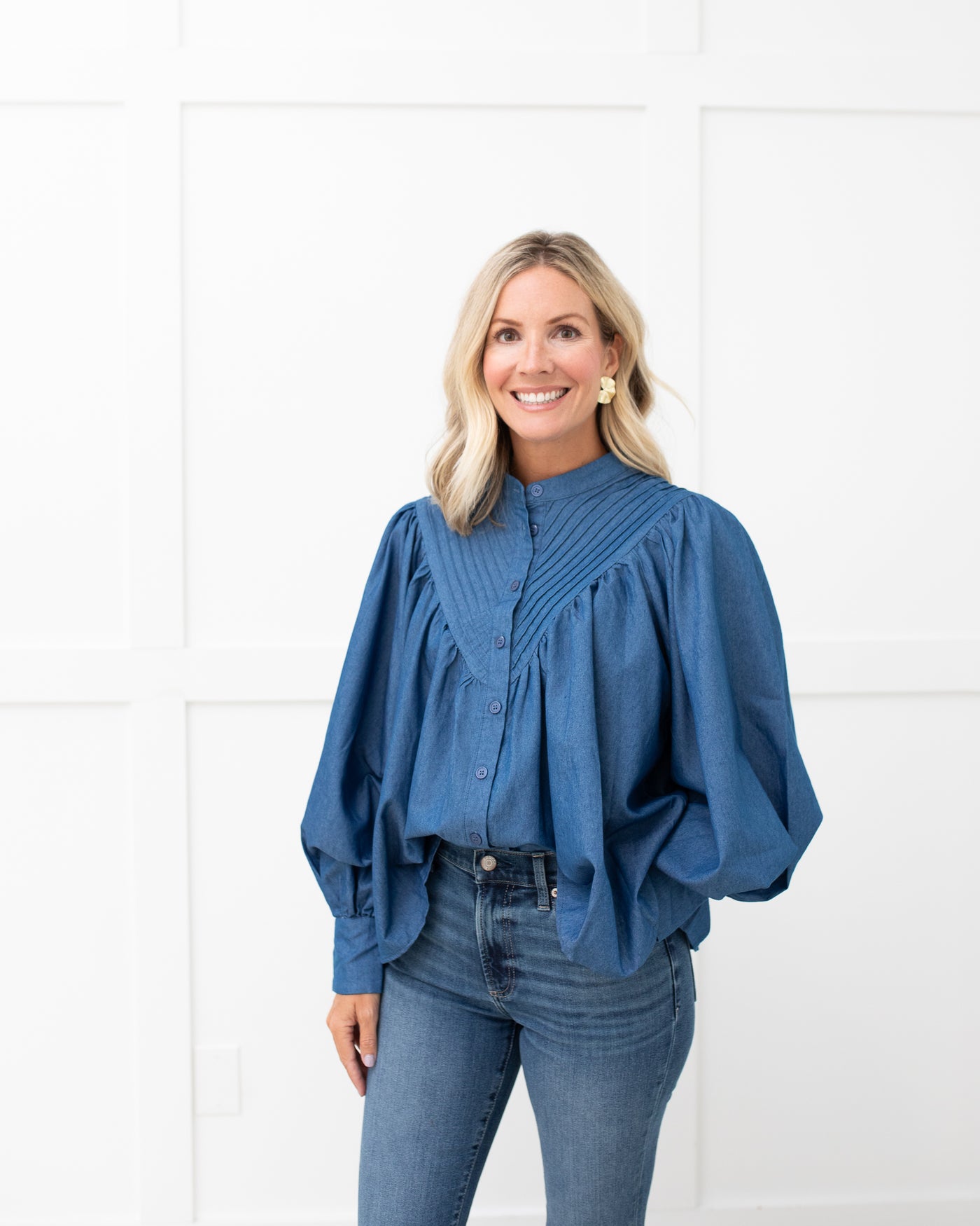 Blue Denim Balloon Sleeve Top