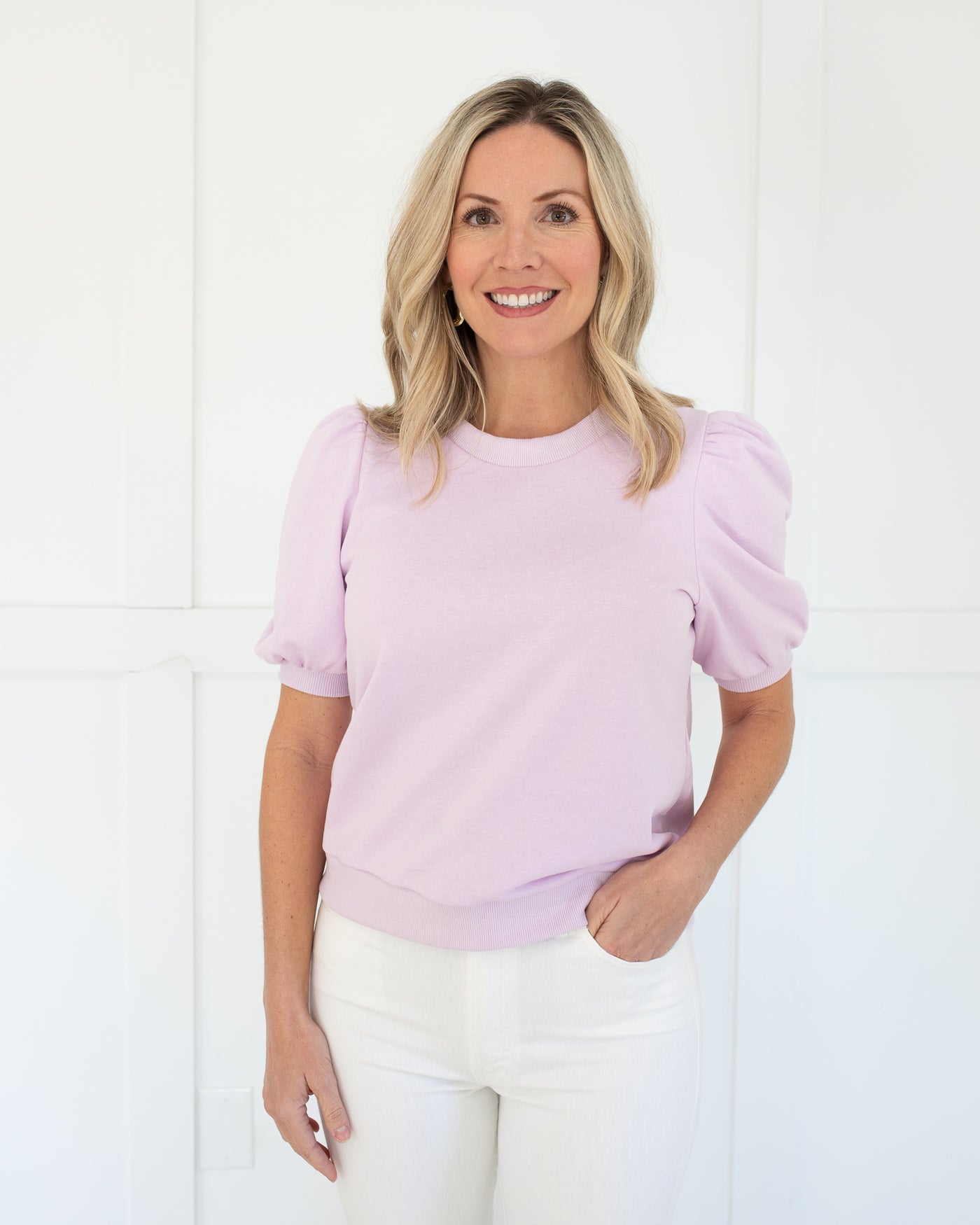 Lavender Short Sleeve Puff Sweatshirt