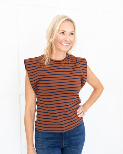 Brown/Navy Stripe Sleeveless T-Shirt