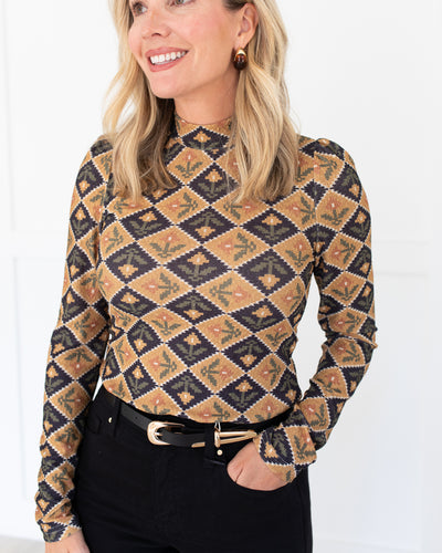 Gold & Black Geometric Long Sleeve Top