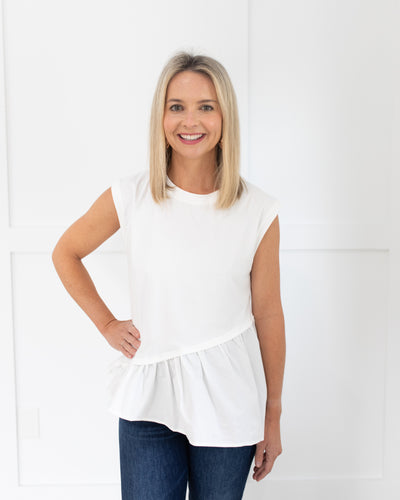White Asymmetrical Peplum Hem Top