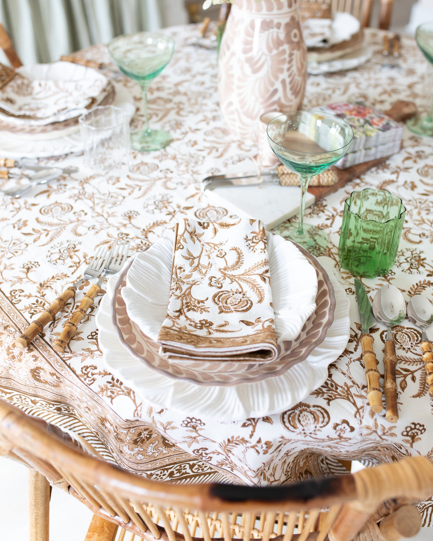 Brown and White Autumn Floral Set of 4 Napkins