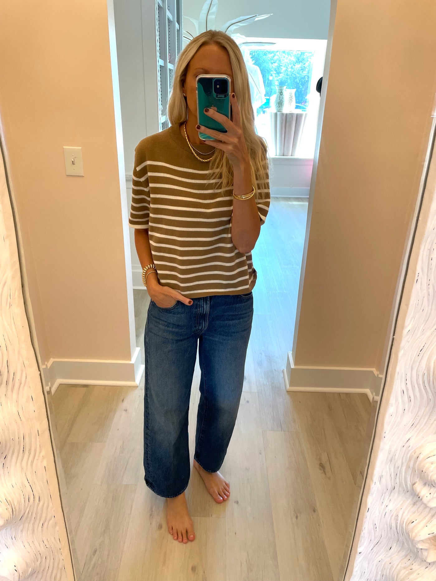 Latte & Cream Knit Short Sleeve Sweater