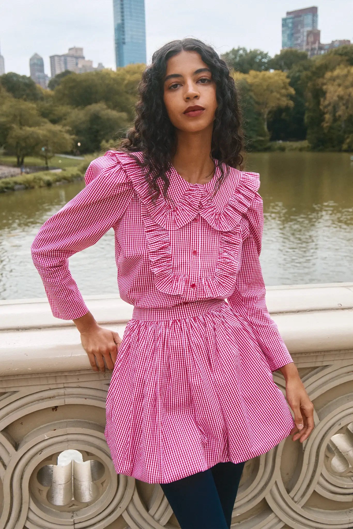 Mae Top in Carmine Check by Hunter Bell