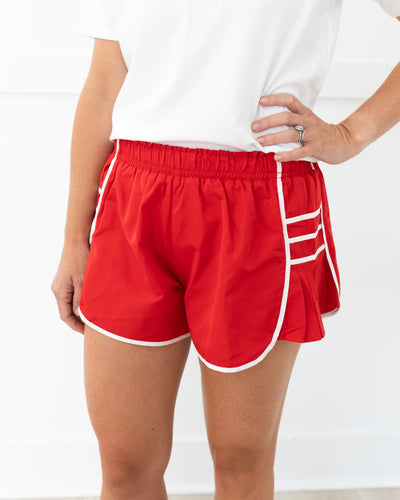 Red and White Pleated Shorts