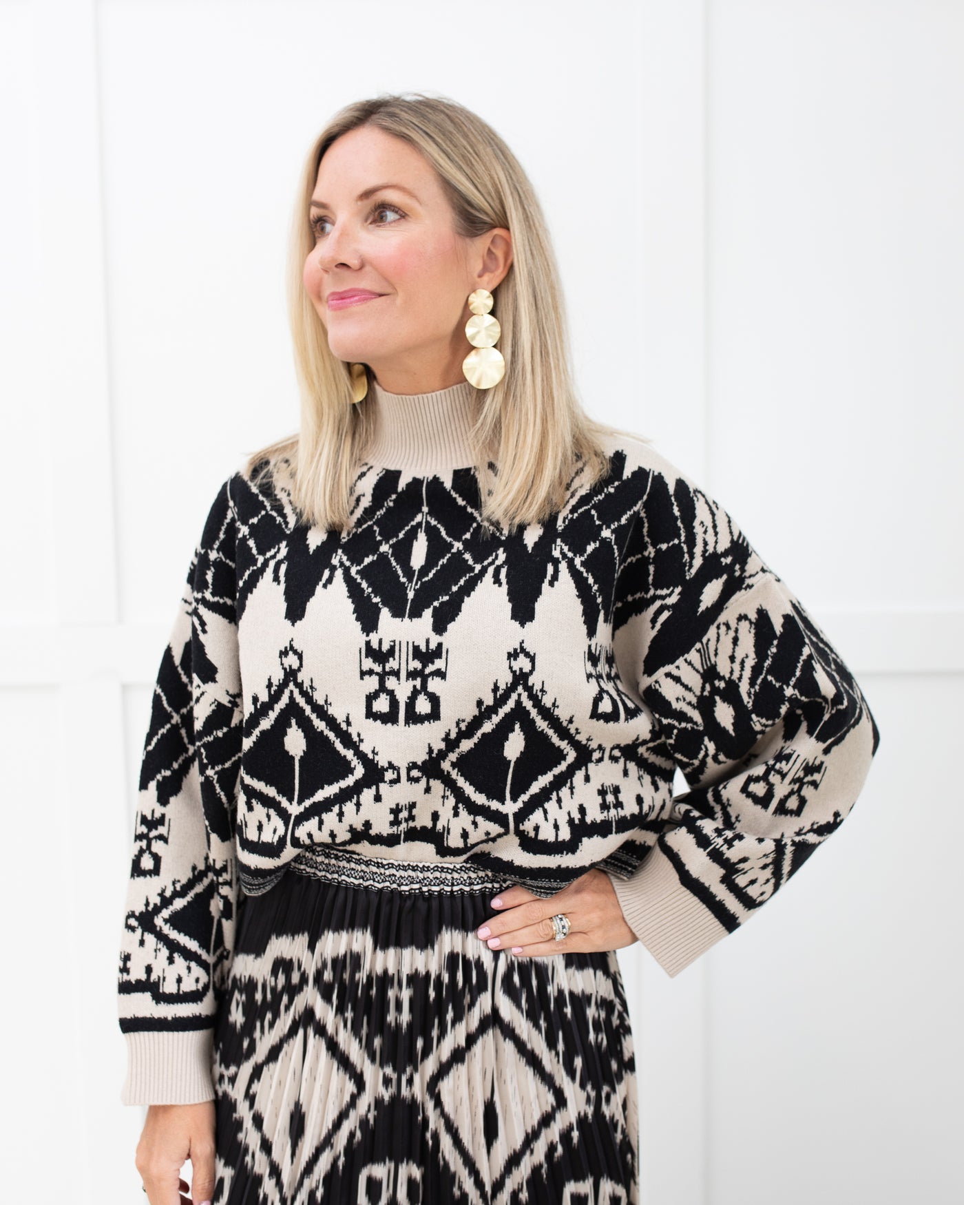 Neutral & Black Ikat Cropped Sweater