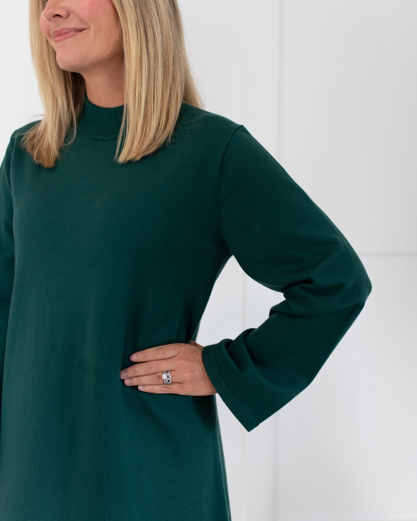 Wintergreen Long Sleeve Mock Neck Midi Dress