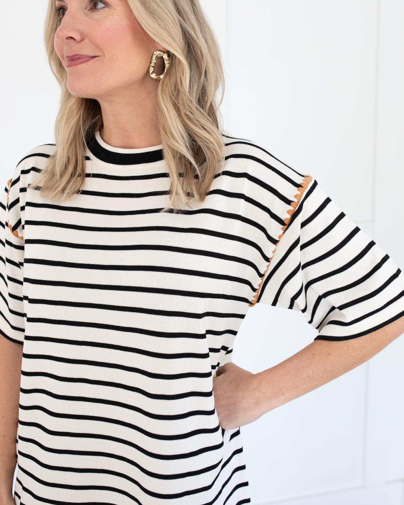 Cream & Black Stripe Knit Mini Dress