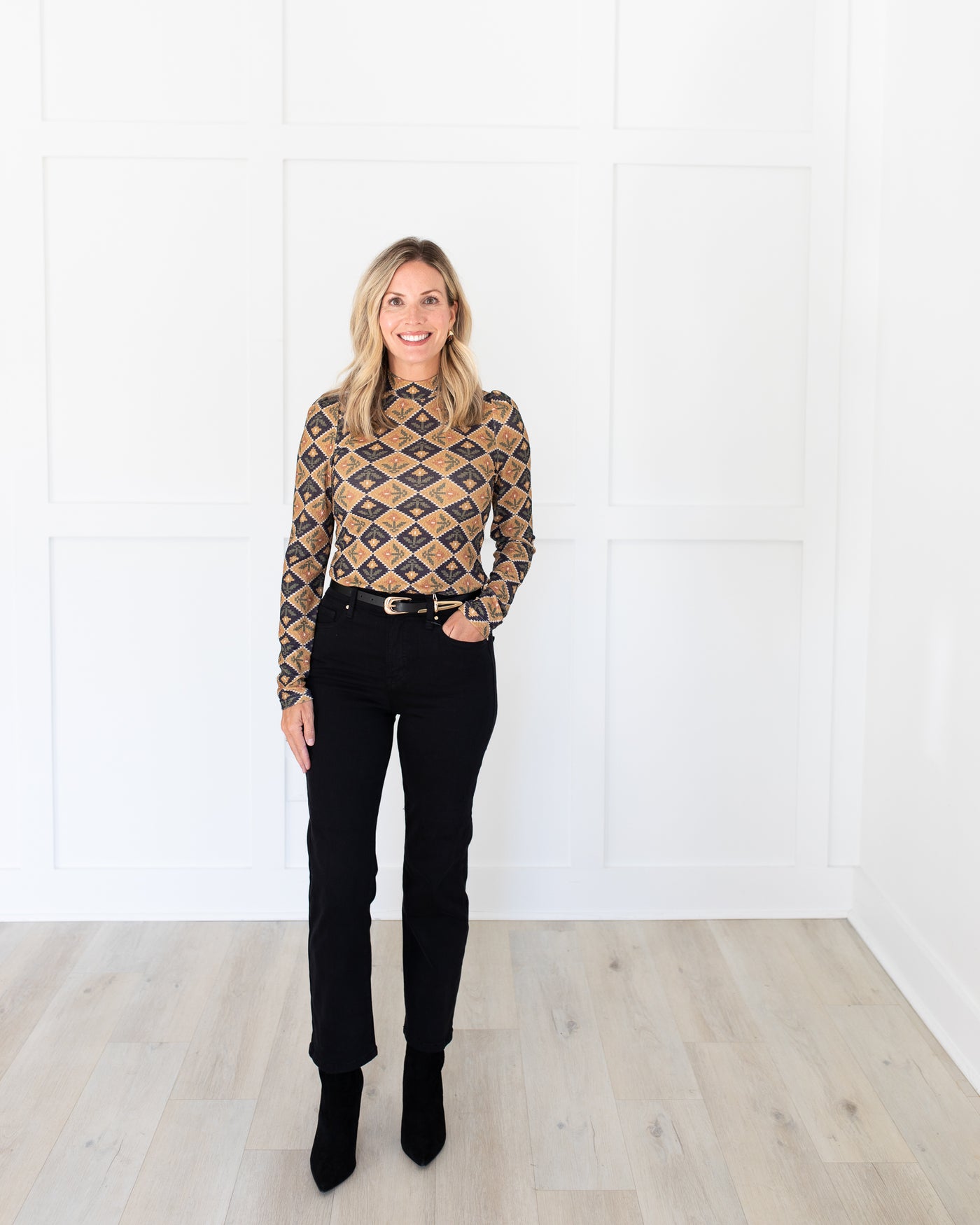 Gold & Black Geometric Long Sleeve Top