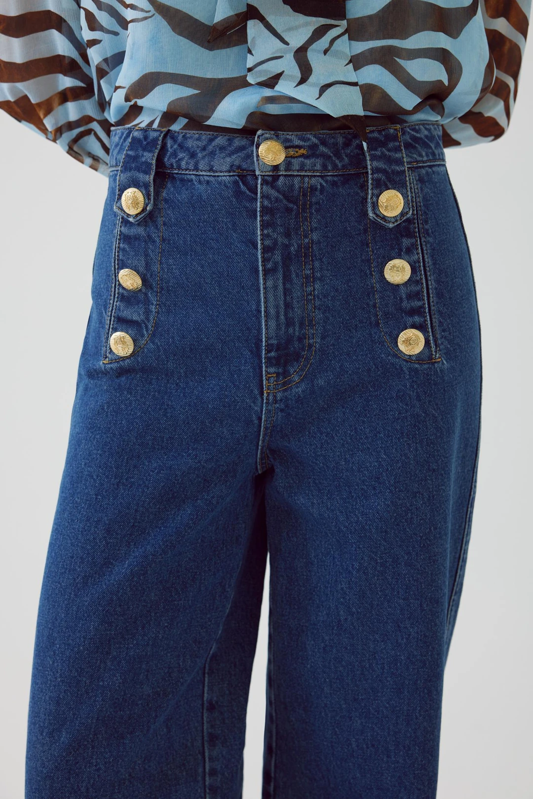 Denim Pants with Gold Buttons