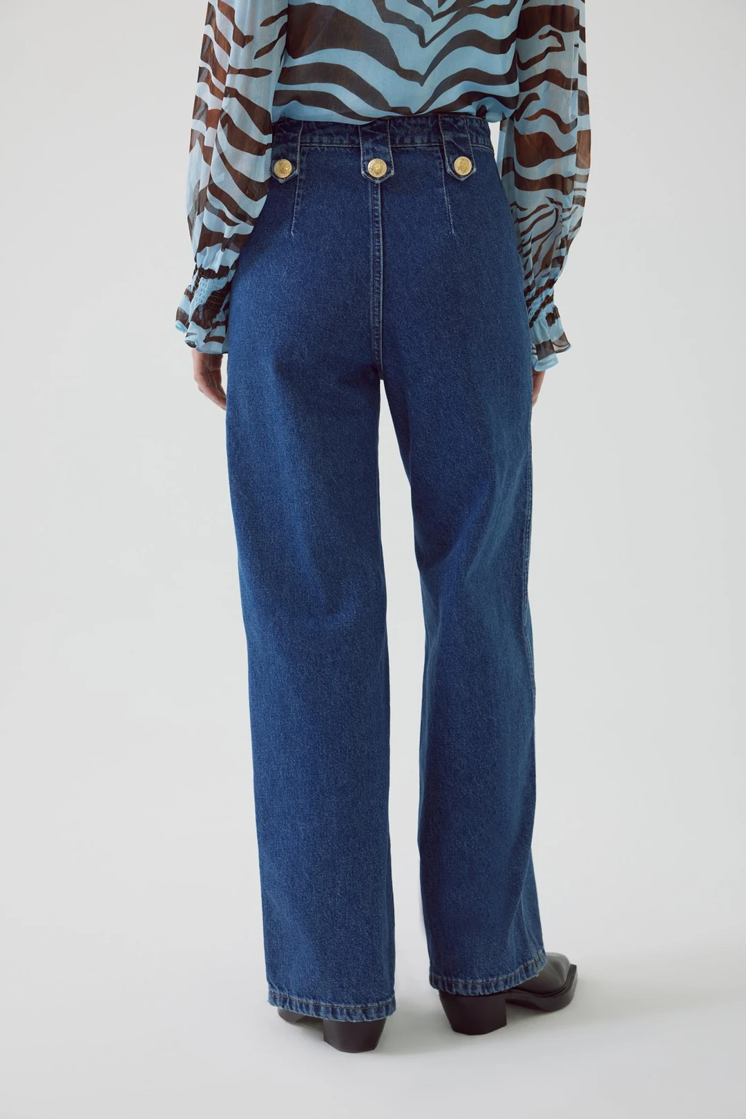 Denim Pants with Gold Buttons