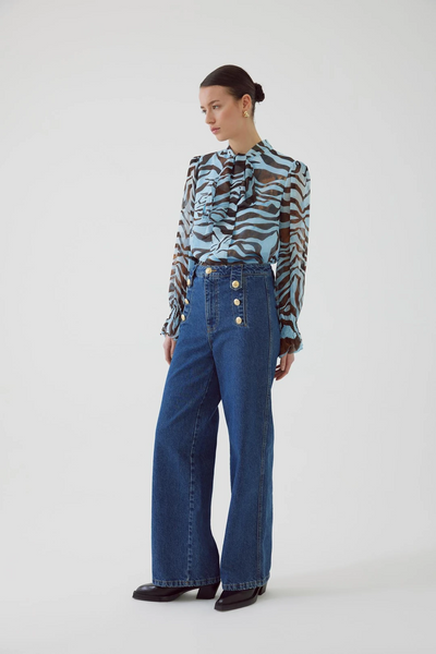 Denim Pants with Gold Buttons