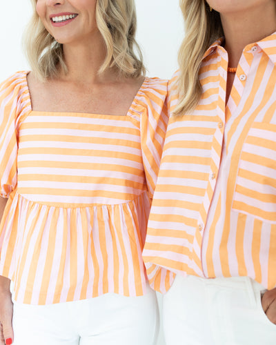Light Pink and Peach Striped Button Up Top