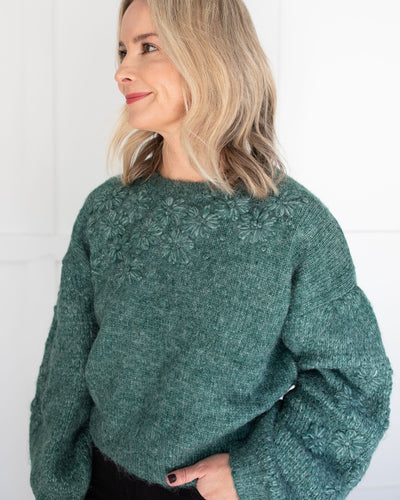 Green Sweater with Green Flowers