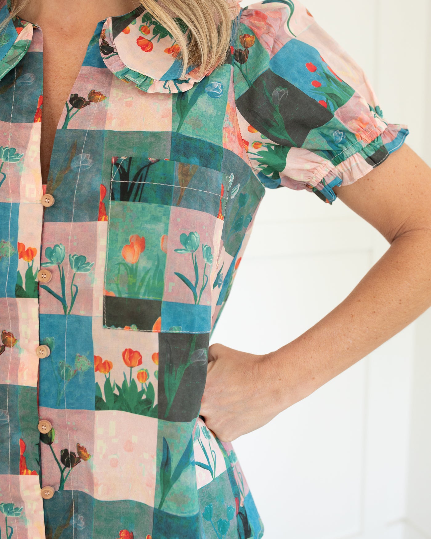 Tulip Patchwork Short Sleeve Blouse