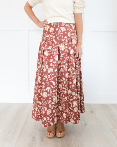 Brick & Ivory Floral Print Pleated Skirt
