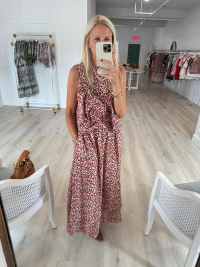 Burgundy Floral Midi Skirt