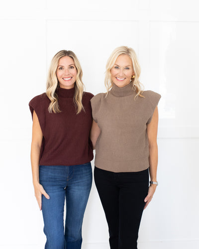 Taupe Sleeveless Shoulder Pad Knit Top