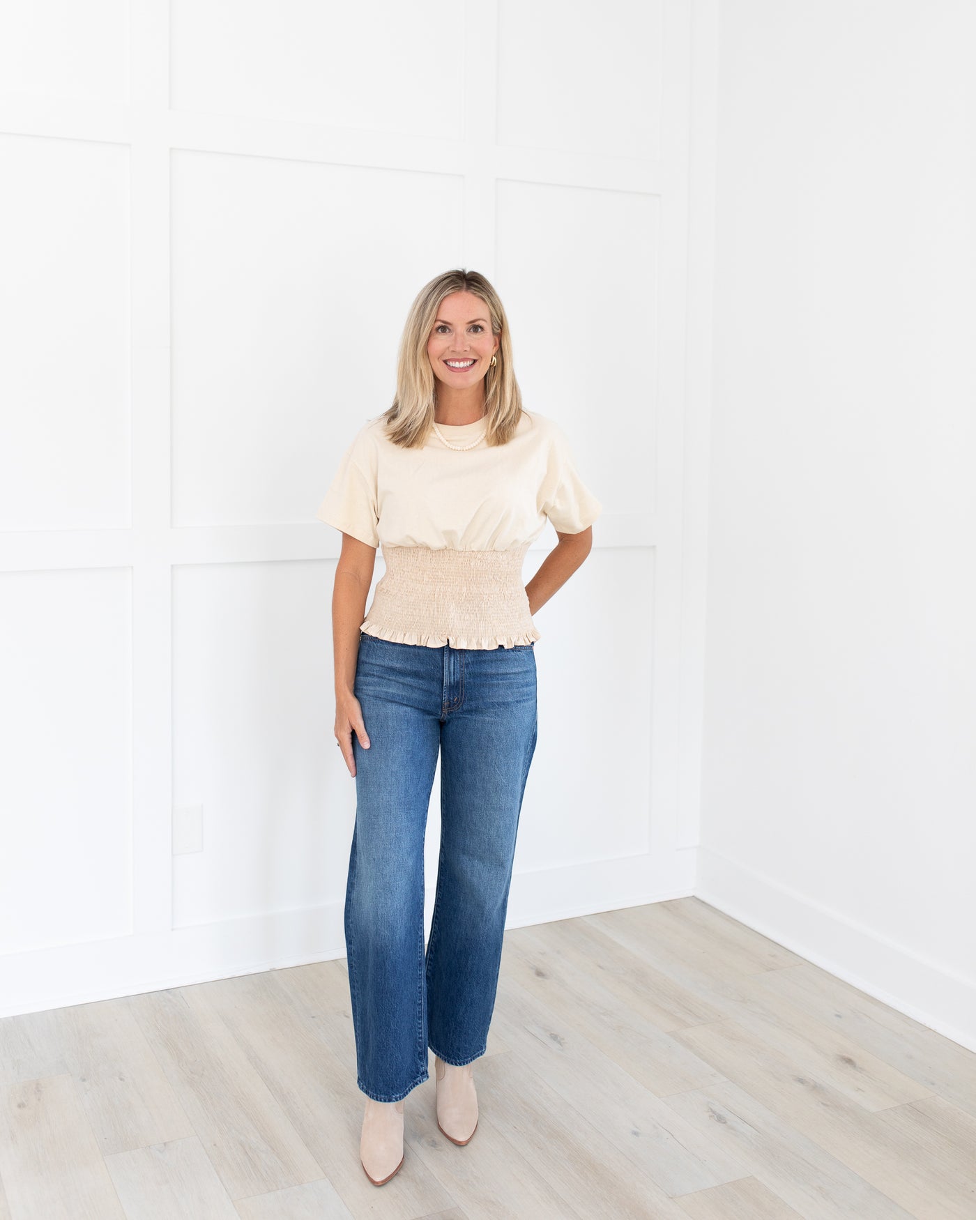 Neutral Top With Shirring