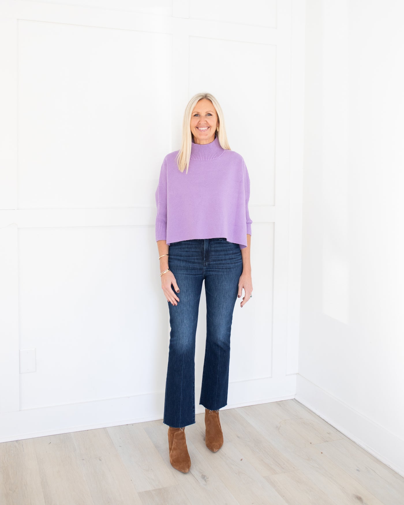 Mock Neck Crop Sweater in Lavender One Size