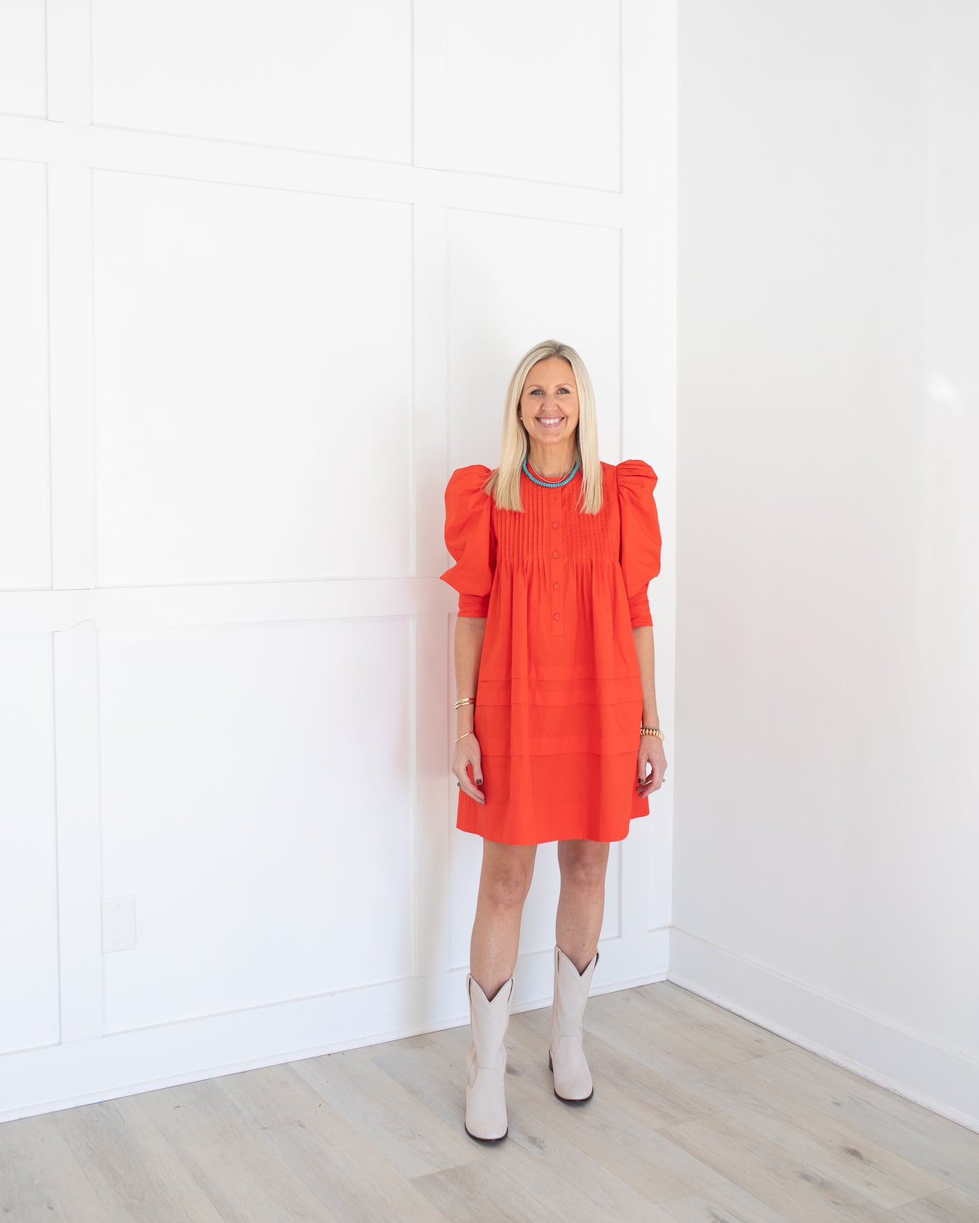 Sidney Dress in Red Orange by HUNTER BELL