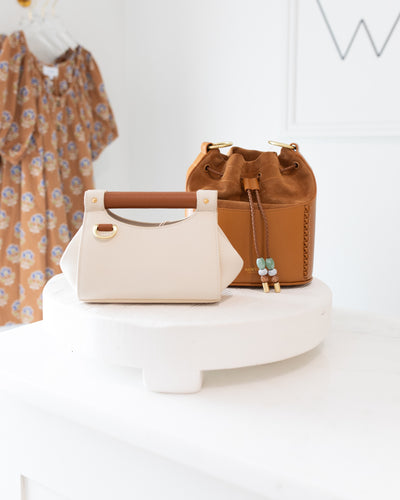 Ecru and Tan Mini Leather Handbag