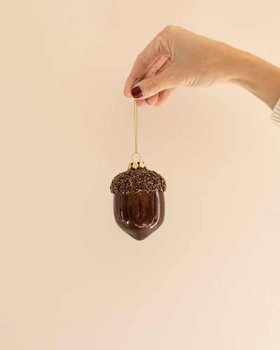 Brown Acorn Snow Beaded Ornament