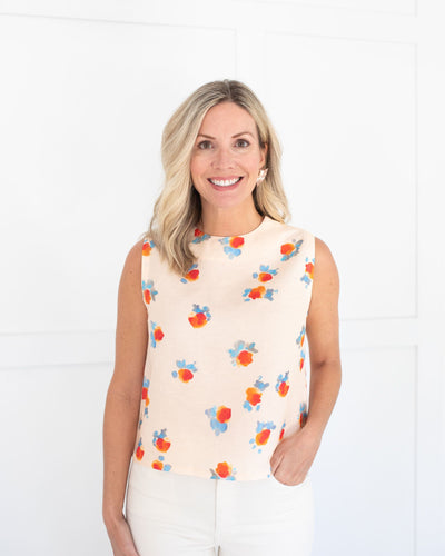 Luna Top in Watercolor Floral in HUNTER BELL