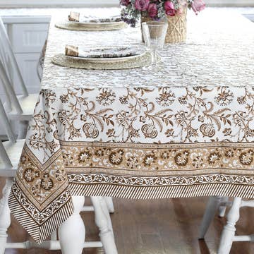 Brown and White Autumn Floral Tablecloth