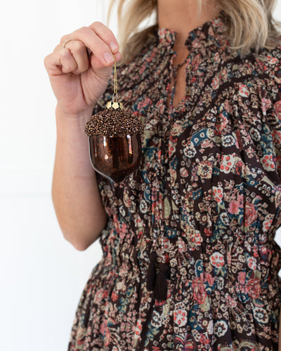 Brown Acorn Snow Beaded Ornament