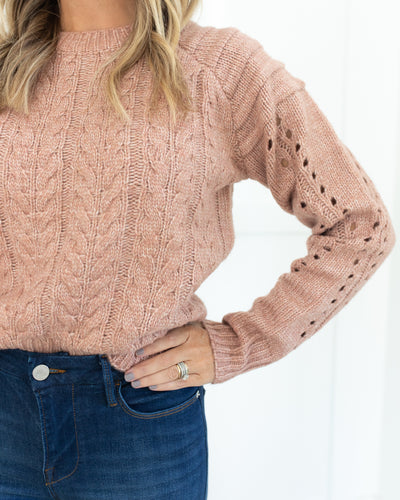 Peach Pink Cable Knit Sweater