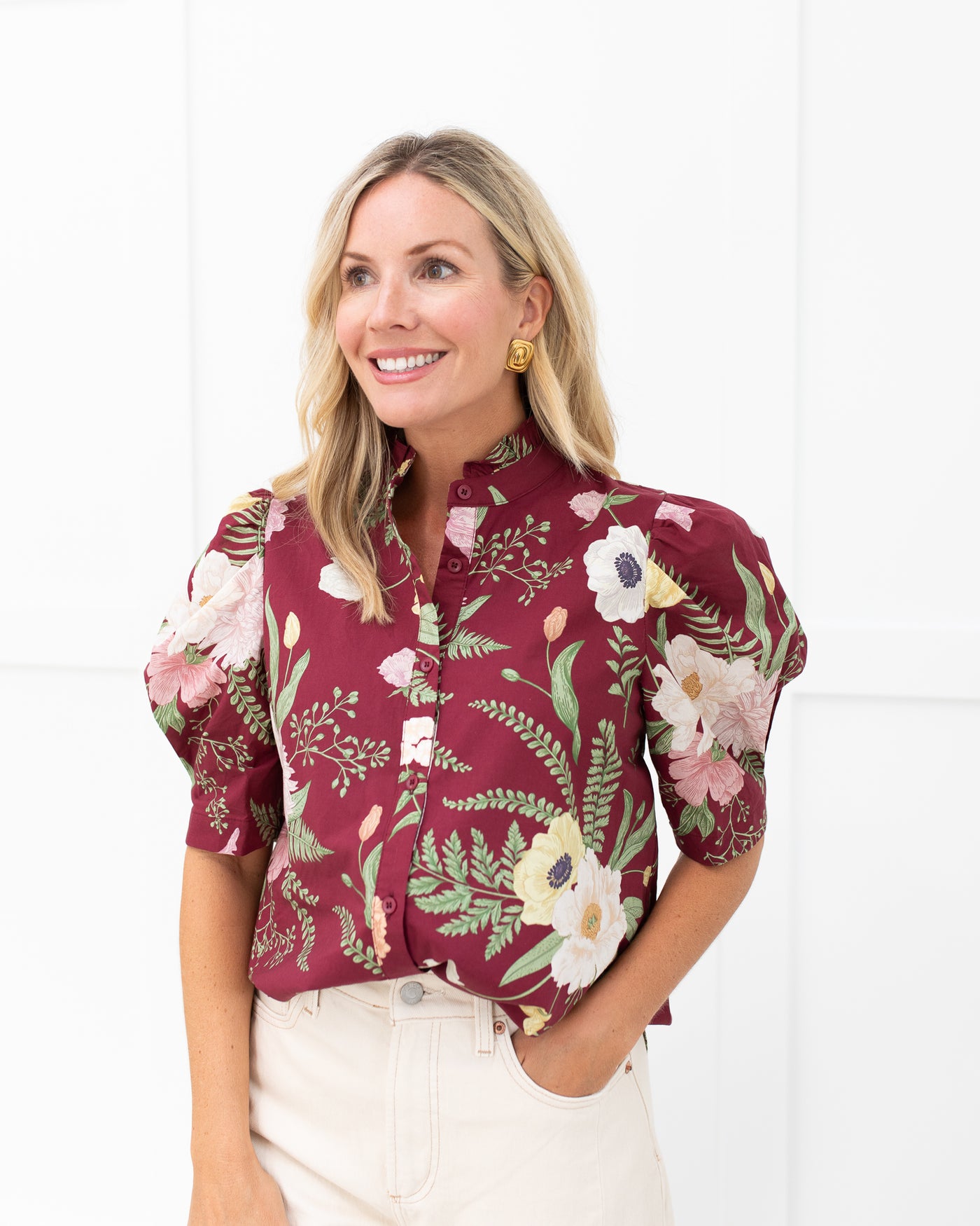 Merlot Blouse in Cream Floral