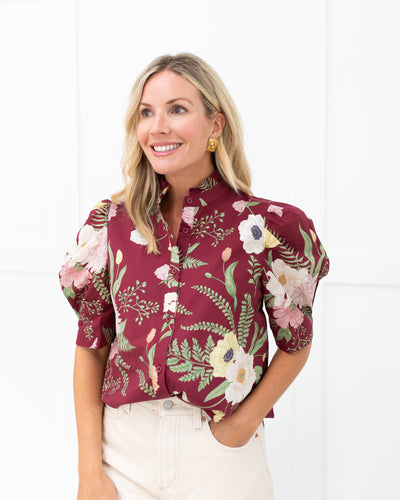 Merlot Blouse in Cream Floral